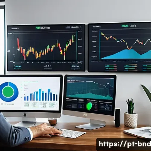 Home 30 채권 수익률 상승 시 투자 접근법 - A modern Brazilian investor in a sleek home office, analyzing graphs and charts on multiple computer...